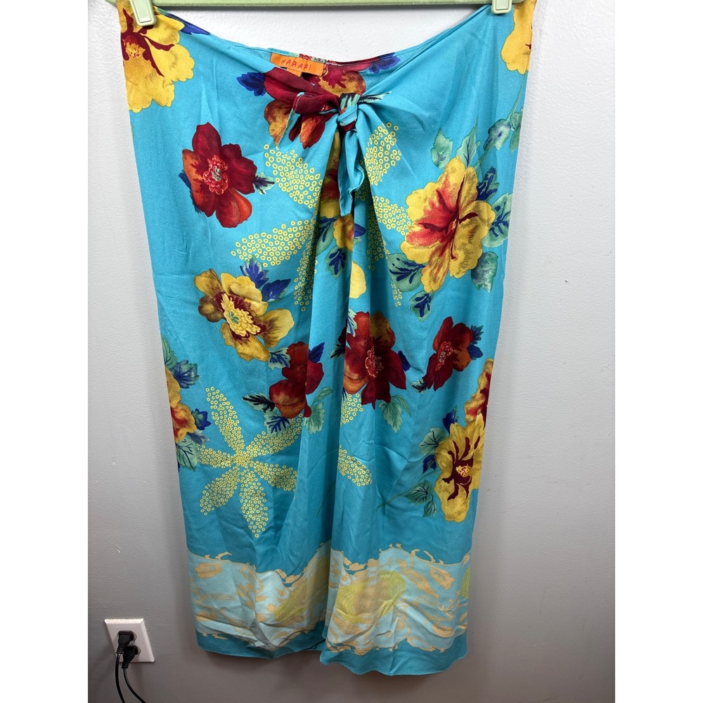 Harari Silk‎ Wrap Skirt Turquoise Floral Tropical Tie Front Maxi M/L